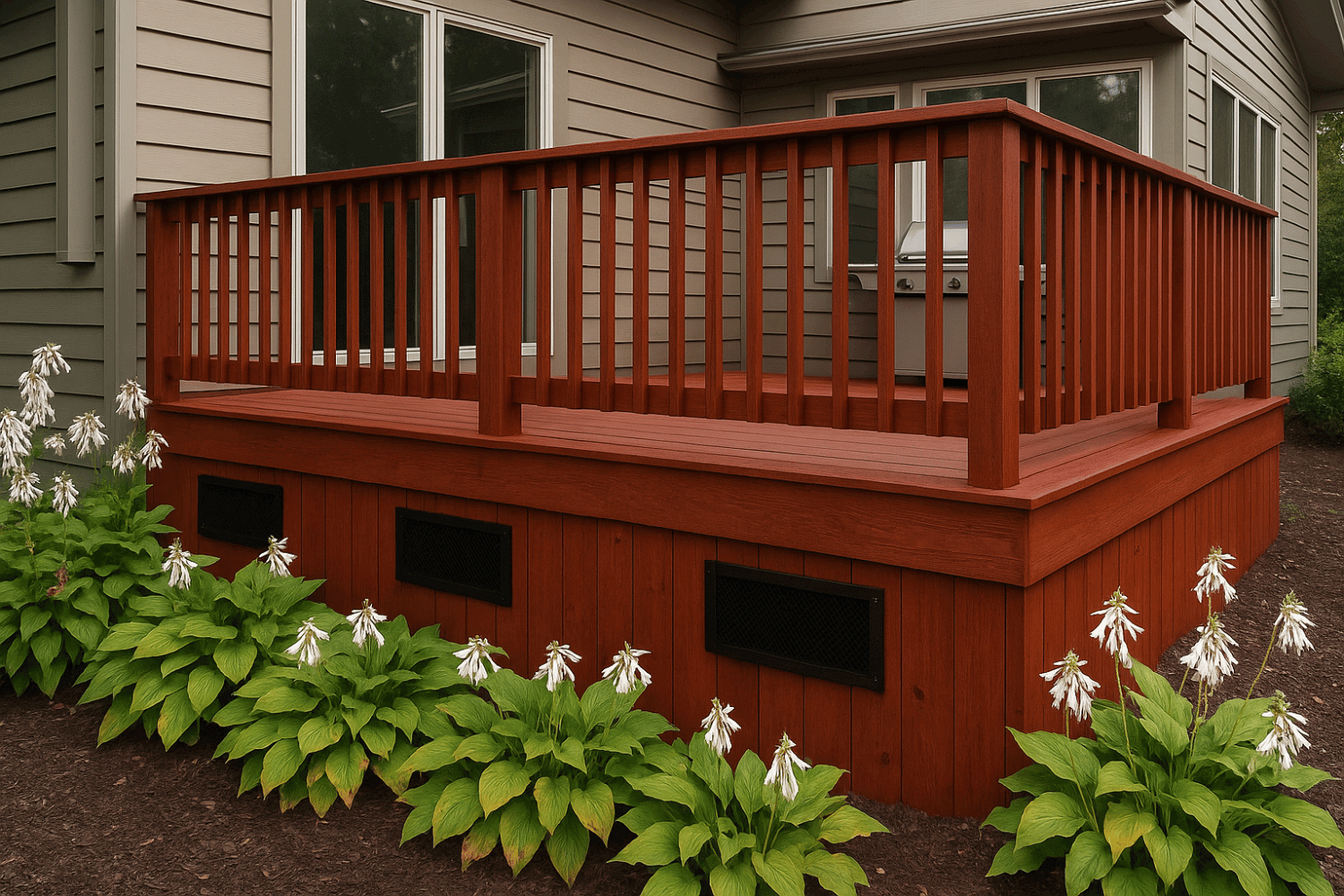 A deck being vented to avoid moisture rot.